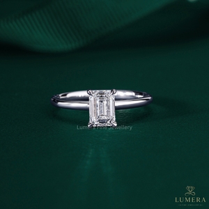 Emerald Cut Lab Grown Diamond Solitaire Engagement <b>Ring</b> 18K White Gold Classic <b>Plain</b> Band Wedding <b>Ring</b> for Women - Product Image 4