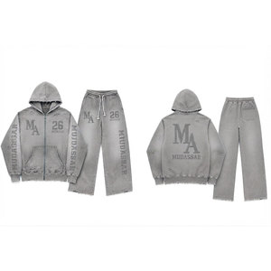 Mudassar Khaki Acid Washed Beaded Tracksuit Set Cotton Polyester Hoodie Joggers Loose Fit 380 Gsm Casual <b>Heat</b> Transfer Print <b>Log</b> - Product Image 6