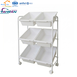 Made in Taiwan 3-Tier Rolling Kids Toy <b>Storage</b> Cart with 6 Removable Bins Plastic Book Organizer - Product Image 2