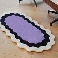 Tapis en laine fait main d'inspiration artistique moderne, noir et bleu, motif abstrait, lavable, à ondulations irrégulières, d'Inde, pour la maison et les pique-niques