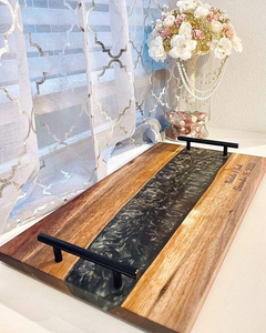 DOOR SQUARE WOOD <b>EPOXY</b> RESIN TRAY Fabulous Decorative Design for Serving Food in Kitchen Restaurants Home Use - Product Image 6
