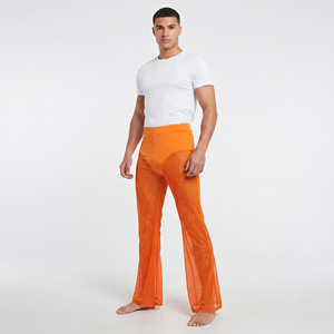 Men's Sheer Mesh <b>Flare</b> <b>Leggings</b> High Waist Elastic Waist See Through Stack Pants Men High Quality Summer Beach Transparent Pants - Product Image 1