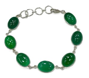 Bracelet en onyx vert naturel, plaqué argent 925, fait main, avec cabochon ovale, bijoux pour femmes - Product Image 2