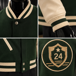 Blouson universitaire en laine verte épaisse de haute qualité pour homme avec badge brodé sur les manches, style streetwear, vêtement d'hiver élégant - Product Image 4