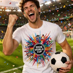 Camiseta para Fanáticos del Fútbol 2026, 100% Algodón, Tejido de Punto Suave, Corte Regular, Diseño Gráfico de Fútbol, Deportes Internacionales - Product Image 2