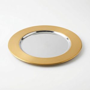 Assiette de présentation faite à la main en acier inoxydable 304 avec bordure dorée PVD, 33 cm, bordure dorée pour la décoration de la maison, les hôtels, les mariages, les fêtes, la vaisselle, les décorations de table - Product Image 1