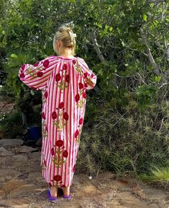 Floral Print <b>Kaftan</b> Maxi Dress V-neck Long Sleeve Loose Fit 100% Cotton <b>Summer</b> Casual Simple Lady's Woven Breathable - Product Image 5