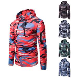 Custom Slim Fit Camouflage Hoodie Men Sleeve Zipper Pocket <b>Camo</b> Pullover Athletic Sports Sweatshirt Gym Training Tracksuits <b>Tops</b> - Product Image 1