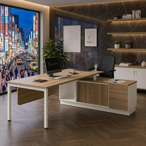 Modern L-Shaped <b>Computer</b> <b>Desk</b> with Wood Top and Steel Frame <b>White</b> Storage Cabinet for Home/Office Use - Product Image 1