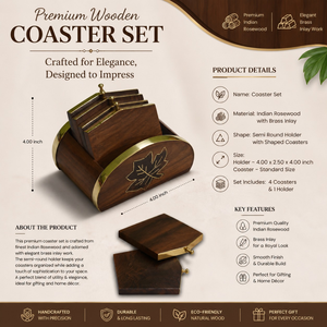 Luxury Indian Rosewood Coaster Set with Brass Inlay Lightweight Handmade Eco-Friendly Office <b>Desk</b> Decor Gift - Product Image 5