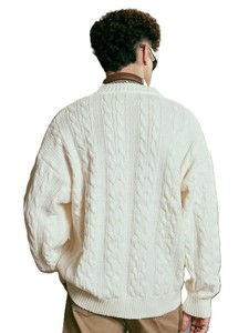 Men's Oversized Cream <b>Cable</b> <b>Knit</b> Pullover Crew Neck <b>Sweater</b> Regular Fit Casual Style Autumn Wear - Product Image 6