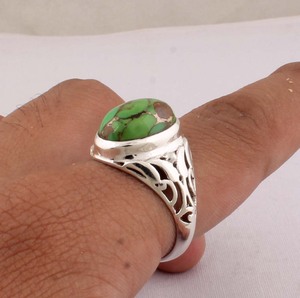Vintage Green Copper <b>Turquoise</b> <b>Ring</b> 925 Sterling Silver Antique Style Victorian Design Green Gemstone <b>Ring</b> for Women Artisan - Product Image 2