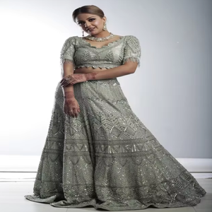 # SEO Title Luxury <b>Silver</b> Sequin Bridal Lehenga <b>Dress</b> Embroidered Wedding Gown Ethnic Ceremony Party Wear Elite Flared Sleeved - Product Image 3