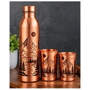 Juego de Botellas de Agua de Cobre Hechas a Mano con Acabado Martillado, Portátiles para Viaje, con Tapas, Diseño Tradicional - Product Image 5