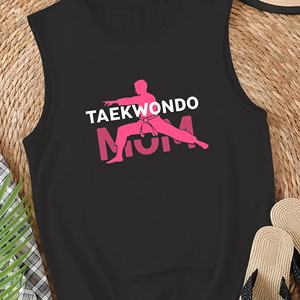 Camiseta sin Mangas Casual de Punto para Mujer con Silueta de TAEKWONDO MOM y Logotipo Frontal - Product Image 3