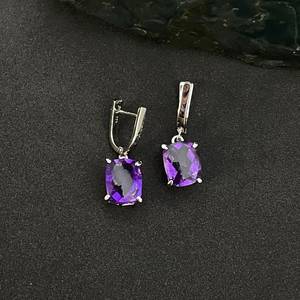 925 Silver Platinum Plated Amethyst Drop <b>Earrings</b> Bezel Setting Purple Gemstone Trendy Women's Jewelry Everyday Wear Third Party - Product Image 6