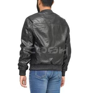 Veste en cuir perforé noir tendance avec bordure côtelée, fermeture éclair intégrale, vêtement d'extérieur d'hiver, fabricant de vêtements - Product Image 6