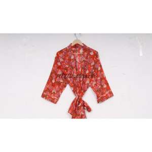 Bata Kimono Casual 100% Algodón con Estampado Floral y Cordón Ajustable para Mujer, Ropa de Noche de Verano, Túnica de Playa con Logo Trasero - Product Image 6