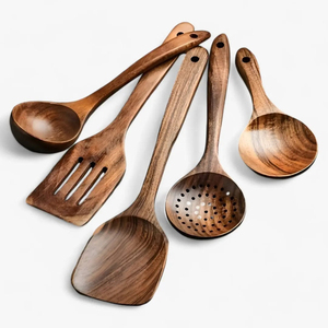Custom Logo Natural Acacia Wood Kitchen Utensil Set Wooden <b>Spoons</b> & Spatulas for Cookware Eco-Friendly Handcrafted Cooking Tools - Product Image 1