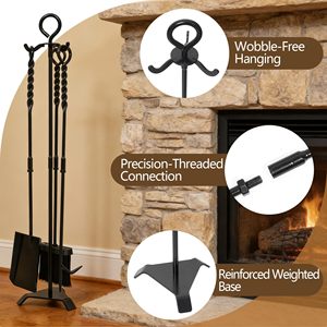 Juego de 4 Herramientas para Chimenea de Acero al Manganeso de Alta Resistencia de 30 Pulgadas, Diseño de Cuerda Trenzada, Color Negro, Herramientas para Hoguera Interior y Exterior con Soporte - Product Image 2