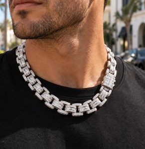 Collar de Cadena Cubana de Plata 925 con Moissanita, Bañado en Rodio, y Pulsera de Eslabones en Forma de H para Regalo de Boda o Fiesta - Product Image 1