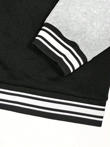 Unisex High Street Style Varsity <b>Jacket</b> Solid Color <b>Winter</b> Hooded Stand Collar Cartoon Patchwork Switchable Letterman Design - Product Image 5