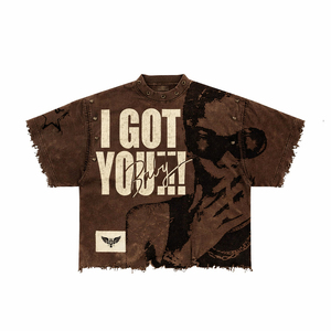 T-shirt graphique vintage surdimensionné personnalisé 2026 unisexe streetwear en coton délavé marron effet vieilli style punk - Product Image 1