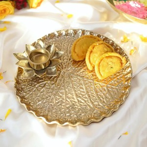 Premium <b>Decor</b> Brass Pooja Thali Set Vintage Design Puja <b>Plate</b> with Diya Bell Kalash Temple <b>Decoration</b> - Product Image 5