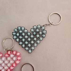 Handmade Beaded Heart Keychain Set – Pastel <b>Plastic</b> <b>Beads</b>, Set of 5 - Product Image 2