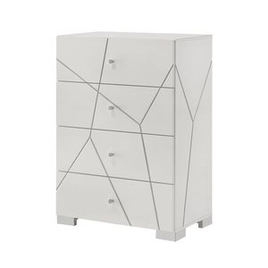 Cómoda Contemporánea de Madera con Cuatro Cajones y Detalles Geométricos Audaces, Acabado Blanco Brillante Impecable - Product Image 1