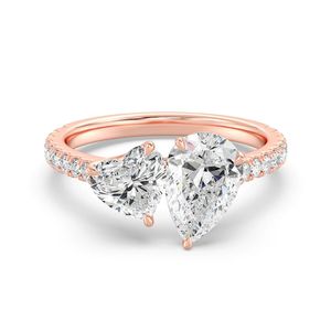 Bague Toi et Moi avec accents en forme de cœur et de halo en perles - Product Image 5