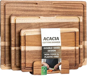 Juego de Tablas de Cortar Rectangulares de Madera de Acacia, Doble Cara, No Tóxicas, Sostenibles, 2 cm de Grosor, Aptas para Lavavajillas - Product Image 2