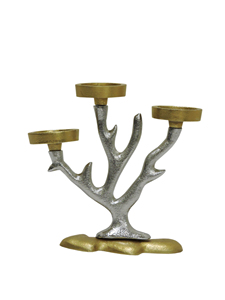 Candelabro Moderno de Metal con 3 Brazos, Candelabro Plateado con Detalles Dorados, Centro de Mesa Artístico para Velas de Pilar - Product Image 1
