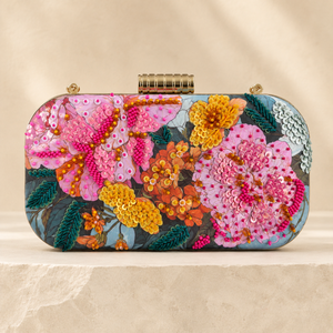 Pochette de Soirée Demi-Lune de Luxe pour Femme, Broderie Florale Zardozi, Ornements Perlés, en Polyester, 7 Pouces, pour Mariage - Product Image 2