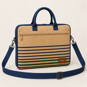 Sac à dos pour ordinateur portable en jute durable, sacoche bandoulière grande capacité pour affaires, voyages et école, avec fermeture éclair rayée - Product Image 6