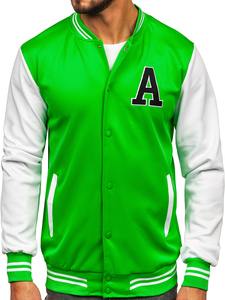 Infexion Sports Green Varsity <b>Jacket</b> Men's Regular Fit Pullover Sporty Style Heat Transfer Print Back Logo White Sleeve - Product Image 3