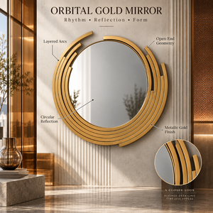 Miroir mural rond doré, cadre métallique orbital moderne, miroir décoratif d'appoint pour salon, chambre, entrée, arts d'intérieur de luxe - Product Image 5