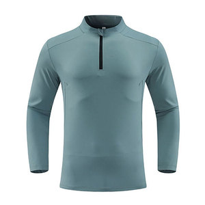 Wholesale Windproof Breathable Half <b>ZIP</b> Stand Collar Long Sleeve High Fitness T-<b>shirts</b> For Men - Product Image 1