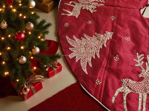 Jupes de sapin de Noël de luxe en velours, brodées à la main avec des sequins motif renne, sequins dorés, pour la décoration de Noël à la maison - Product Image 3