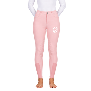 Legging d'équitation rose clair pour femme, taille haute, compression, avec grip en silicone et assise intégrale, pour l'équitation et le sport - Product Image 1