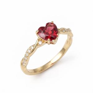 Elegante Anillo de Compromiso de Oro Puro de 14K con Banda Trenzada y Corazón de Rubí Rojo, Anillo de Diamantes con Piedra Preciosa Natural, Anillo de Promesa para Ella, Anillo de Novia - Product Image 3