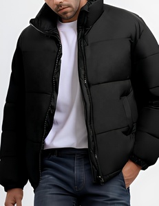 Men's Black Puffer Jacket Stand Collar <b>Zipper</b> Closure Windproof Casual Winter <b>Coat</b> Solid Color Polyester Regular Fit 2026 - Product Image 6