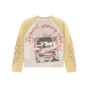 Chemise thermique à manches longues en tissu gaufré jaune Property Raglan |   Haut oversize graphique streetwear |   Vêtements OEM personnalisés - Product Image 4
