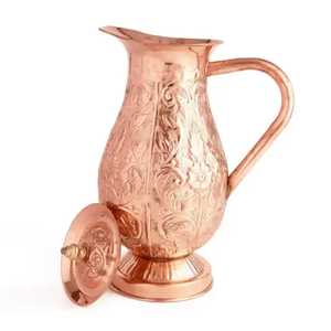Pot à eau Matka en cuivre pur martelé avec couvercle, fait main, récipient de stockage ayurvédique pour la santé, carafe en cuivre traditionnelle pour la cuisine - Product Image 5