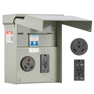 Pannello Elettrico RV Pre-Cablato con Presa GFCI NEMA 30 Amp e Presa 20 Amp, Pannello di Alimentazione Temporaneo 20-30 Amp - Product Image 1