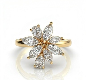 แหวนค็อกเทลลายดอกไม้ทองคำแท้ 14K วินเทจ ประดับเพชรเม็ดมาร์คีส์และเพชรทรงหยดน้ำ 2 กะรัต เพชรเลี้ยงในห้องปฏิบัติการ เครื่องประดับแต่งงาน แหวนหมั้นดีไซน์ไม่ซ้ำใคร - Product Image 5