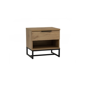 Modern Wotan Oak Metal Bedside <b>Table</b> with Black Steel Legs Bedroom Nightstand <b>End</b> <b>Table</b> - Product Image 1