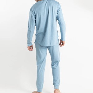 <b>Mens</b> Jersey <b>Pajama</b> <b>Set</b> Soft Stretch Sleepwear Short Sleeve Shirt Matching Long Pants Breathable Home Wear Relaxed Night Suit - Product Image 5