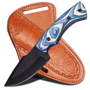 Cuchillo de Caza de Hoja Fija Negro con Mango con Patrón Azul y Blanco, Cuchillo de Supervivencia para Campamento al Aire Libre, Cuchillo Utilitario con Agarre Ergonómico - Product Image 6