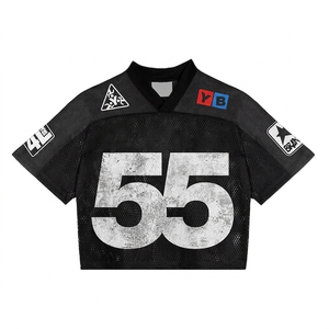 Custom Streetwear Mesh Football Jersey Oversized <b>Hip</b> Hop Men's V-Neck Graphic Printed Athletic Jersey Tops - Product Image 5